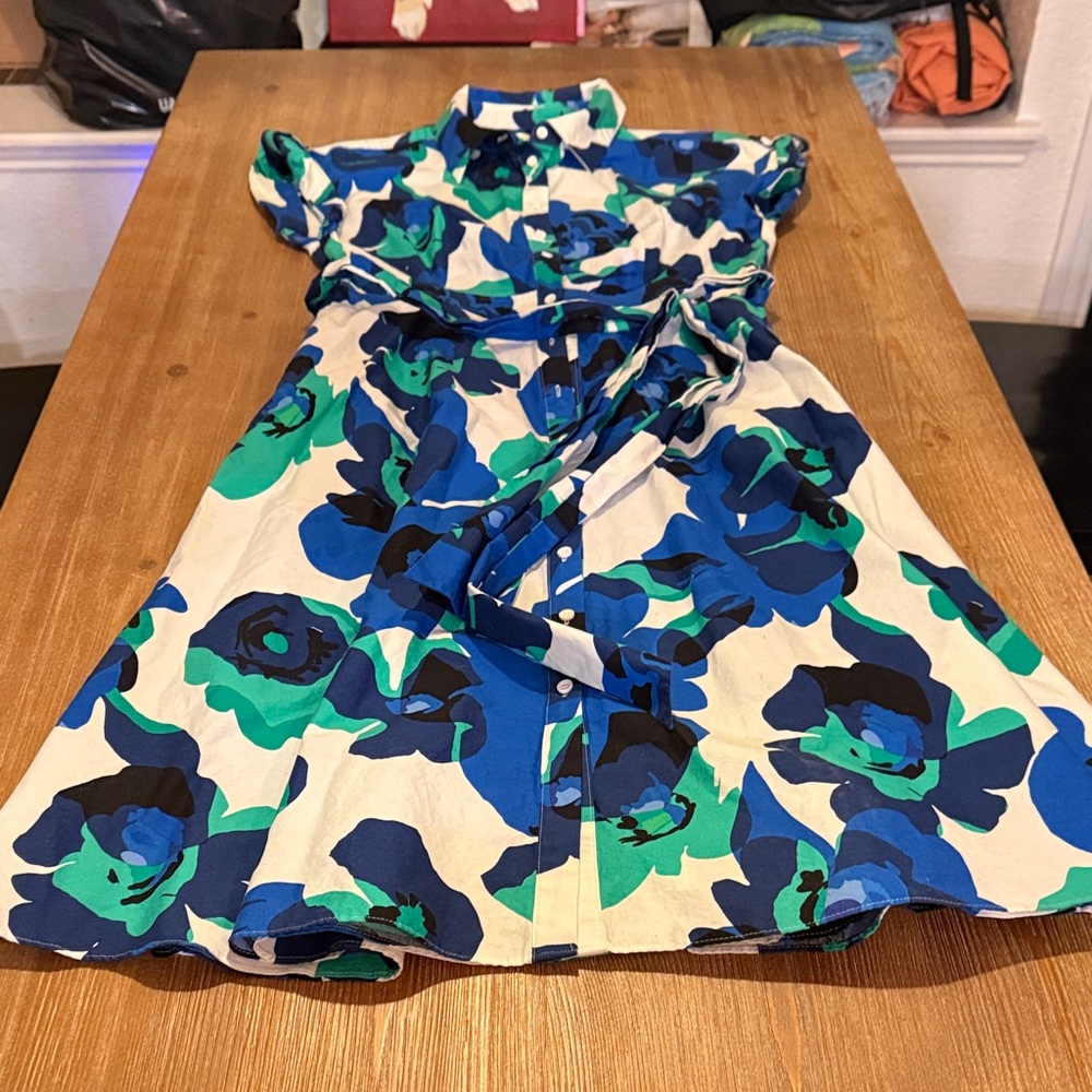 Eliza J Blue and Green Patterned Dress